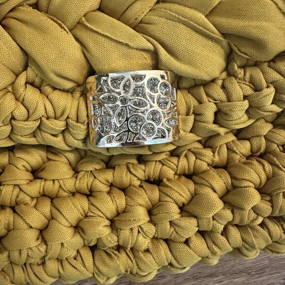 Handmade Mustard Yellow Crochet Fabric Bag with Gold Chain - Picture 3 of 12